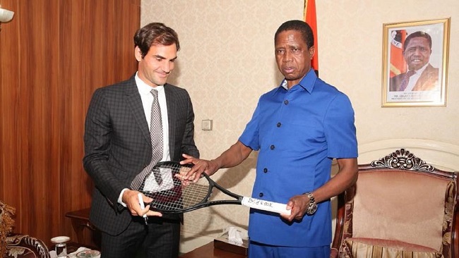 Tennis great Roger Federer meets Zambian president during working tour