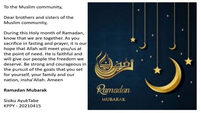 Federal Republic of Ambazonia: Leader welcomes Ramadan with special message