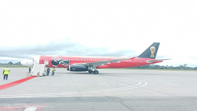 Plane carrying FIFA World Cup FIFA World Cup trophy in Yaoundé