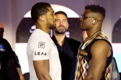 Joshua and Francis presser Francis Ngannou clashes with Tyson Fury at Anthony Joshua news conference
