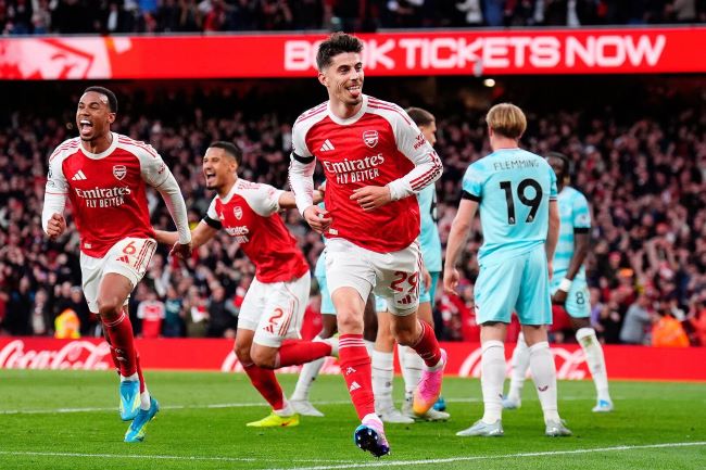 Arsenal’s Kai Havertz celebrates scoring Football: Arsenal on brink of first title in 22 years